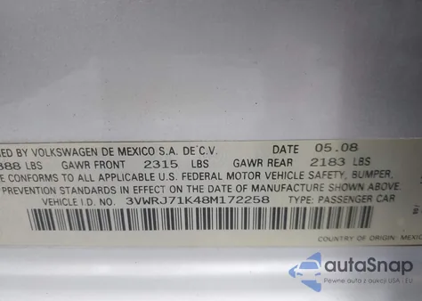 2008 Volkswagen Jetta Wolfsburg Edition из США, поврежденный, VIN 3VWRJ71K48M172258